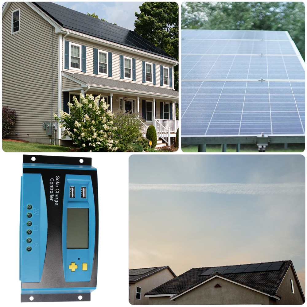 1Pcs Solar Panel Regulating Charge Controller with Dual USB Durable Blue Design