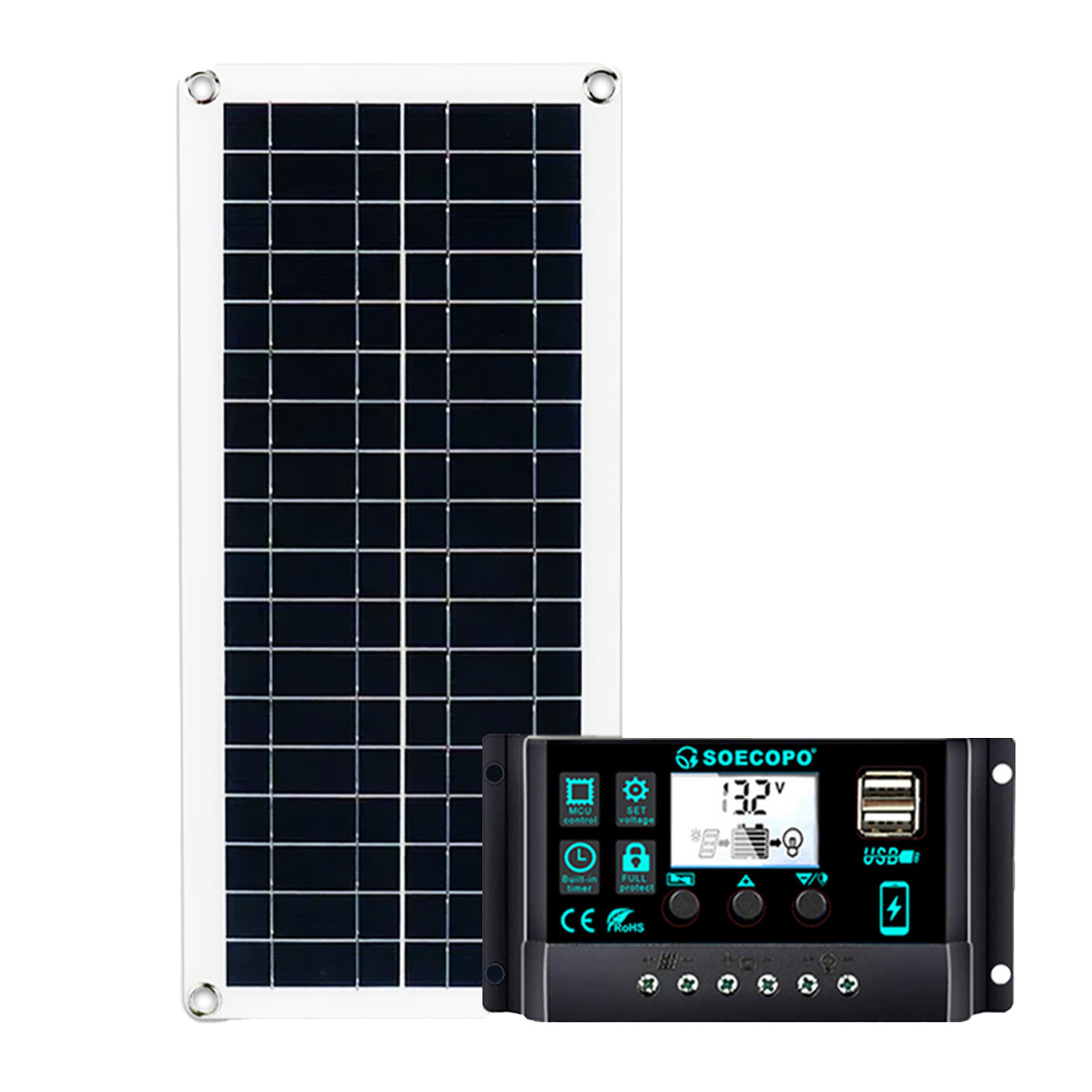 Solar Panel Kit 10A-100A Controller 12-18V Battery Charger Dual USB Caravan Boat