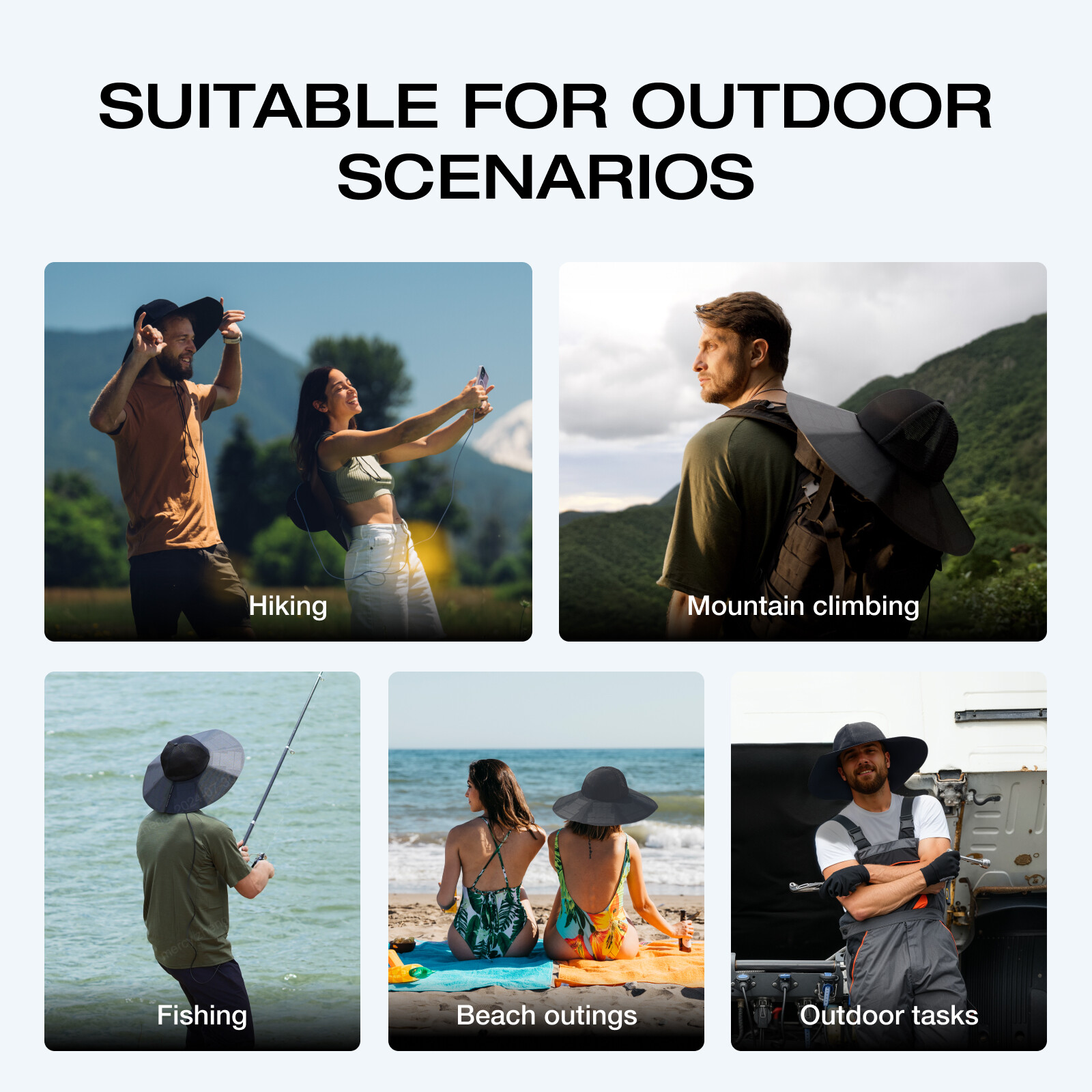 EcoFlow Power Hat Solar Charging Bucket Fishing Hat Dual USB-A/C Ports 22.8 in