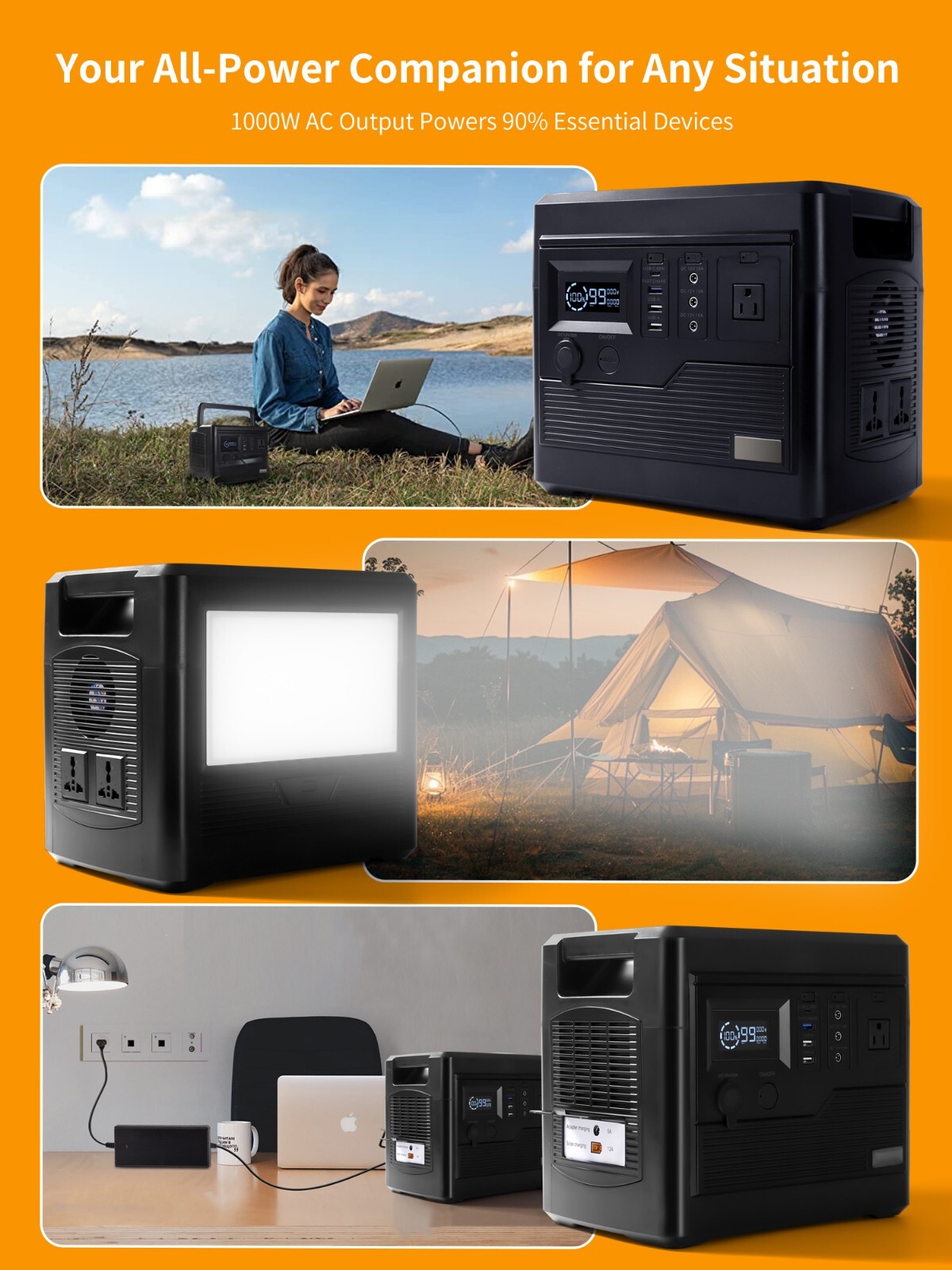 1000W Power Station – 1000Wh, 220V AC Outlet, Camping/RV, Emergency Use