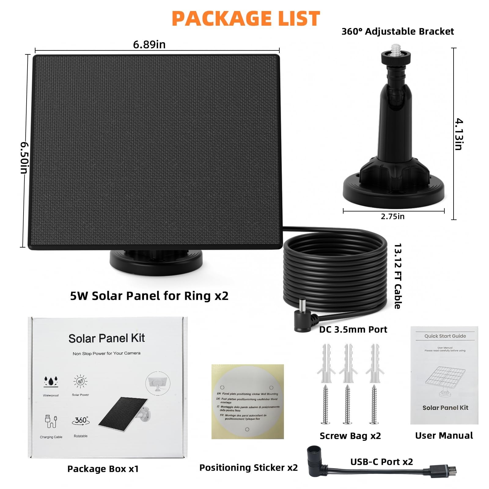 2 Pack 5W Solar Panels for Ring Cameras – Compatible with Spotlight & Stick Up C
