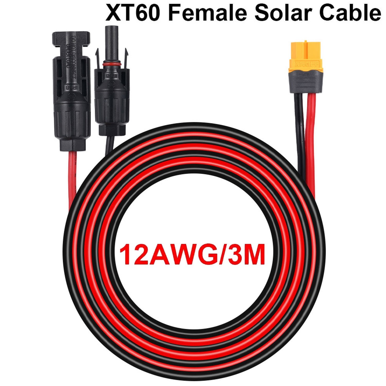 10ft 12AWG Solar Panel Extension Cable Wire XT60 Female to Solar Connectors