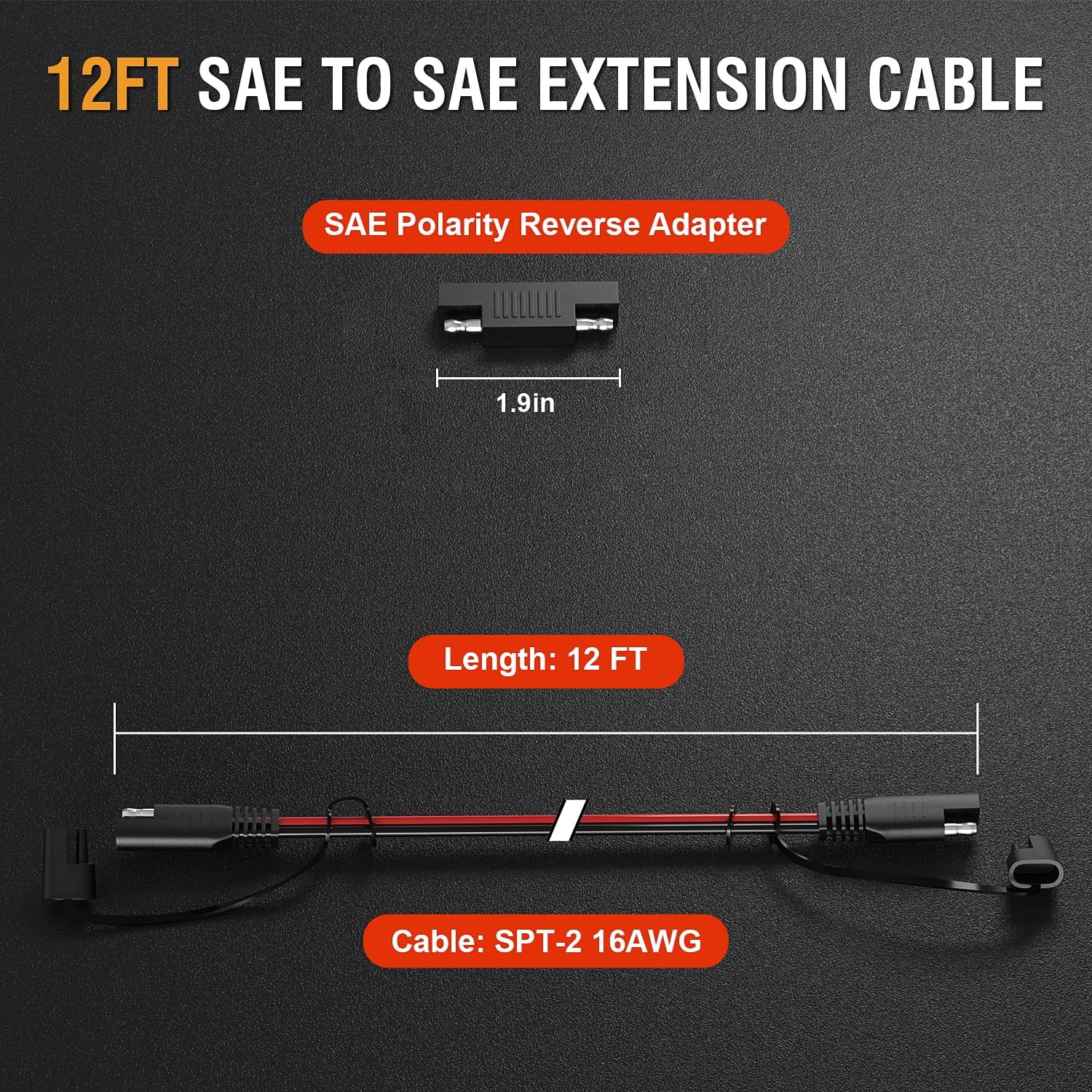 12FT 16AWG SAE Extension Cable, SAE Connector Cable Quick Disconnect Connecto…