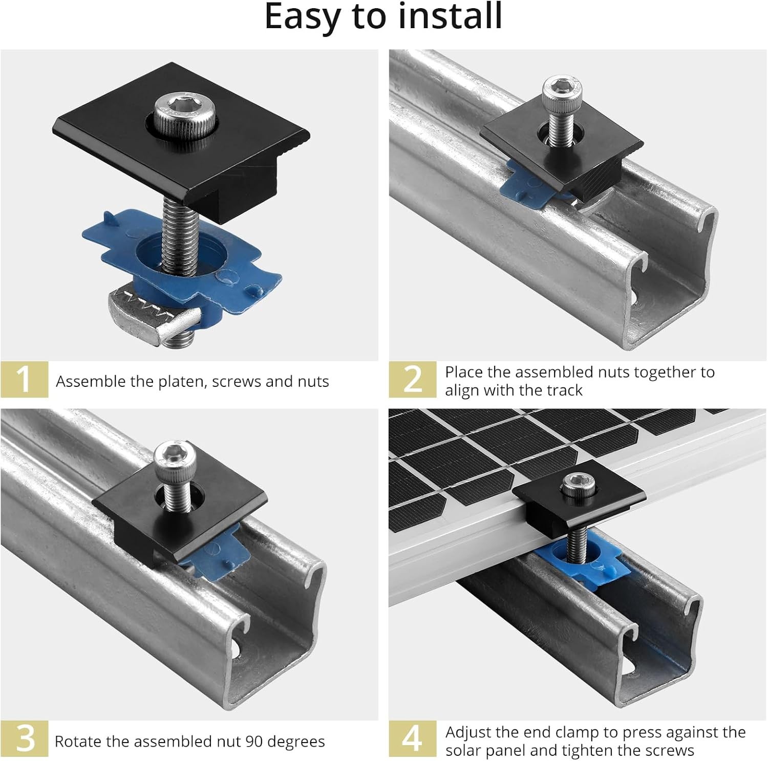 10 Pcs Solar Panels Mid Clamps for Unistrut Aluminium Panel Brackets 30Mm/35Mm