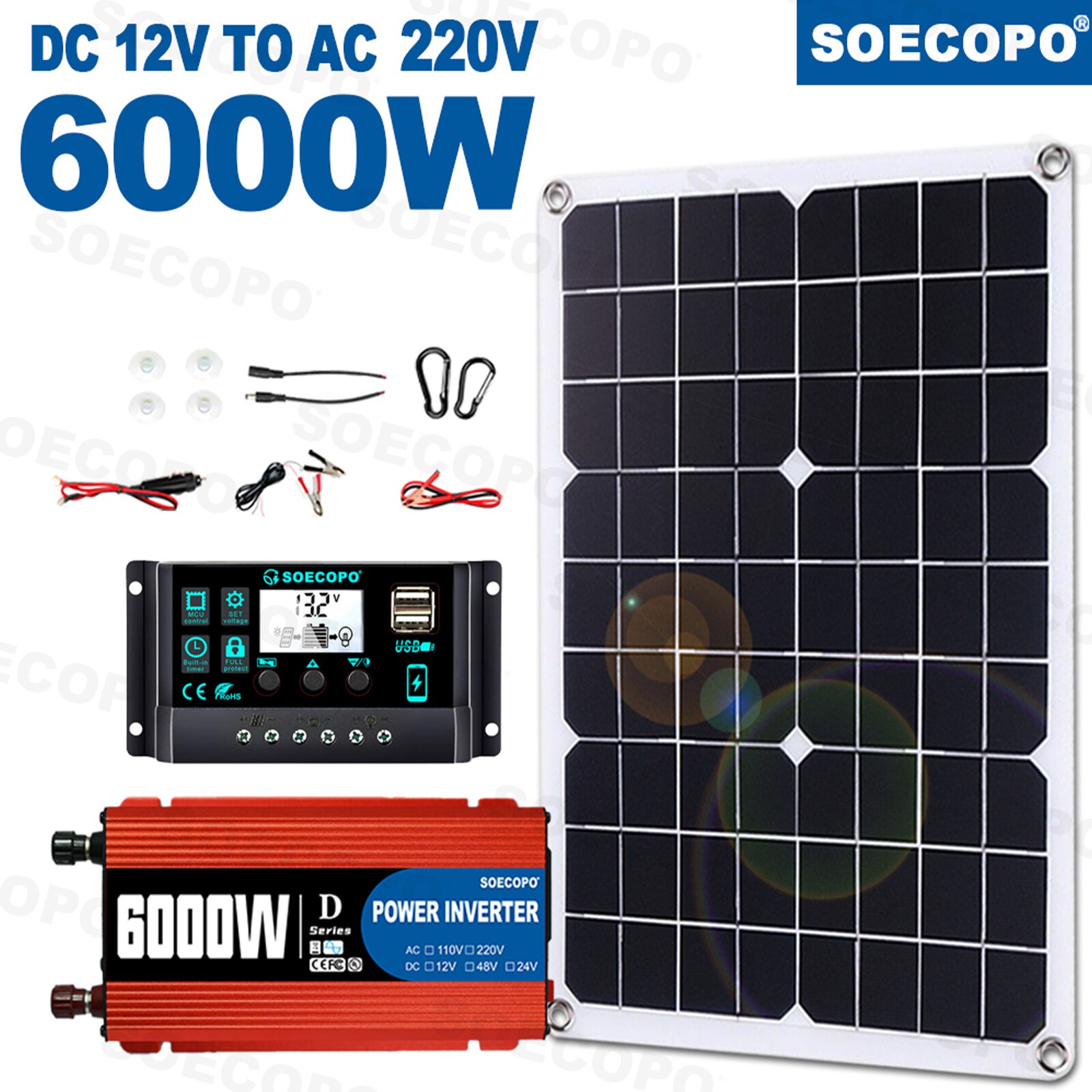 110V 6000W 100A Solar Panel Kit Complete Solar Power Generator Home Grid SysteJn
