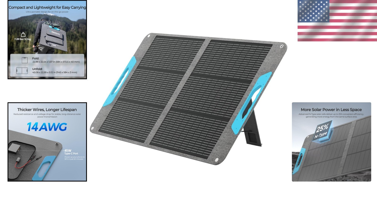 25% Efficient 100W Solar Power Kit – Foldable Design for Easy Travel & Setup