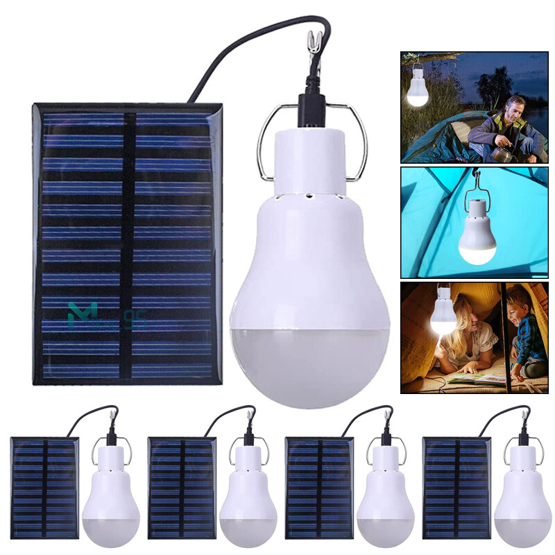 1W 6V Mini Solar Panel & 15W Rechargeable LED Light Bulb for Camping Garden US