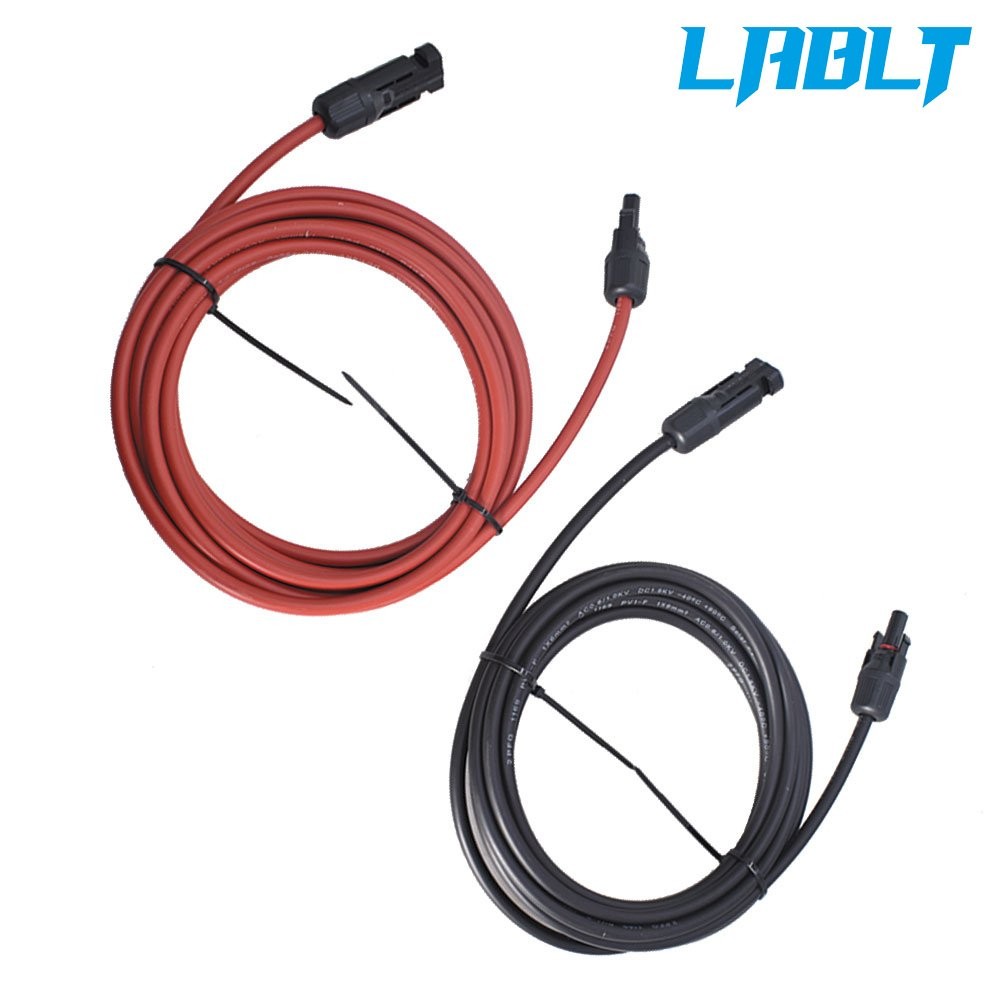 LABLT 10 AWG 15 FT Solar Panel Extension Cable Wire Connector Black + Red