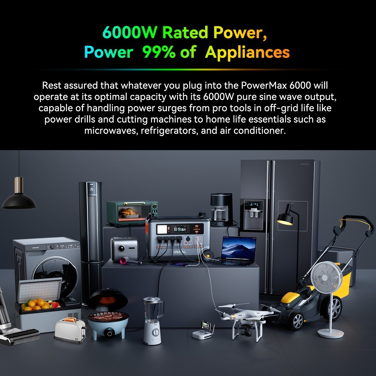 OSCAL PowerMax 6000 3600Wh LiFePO4 Solar Generator 6000W 120V/240V+Solar Panel