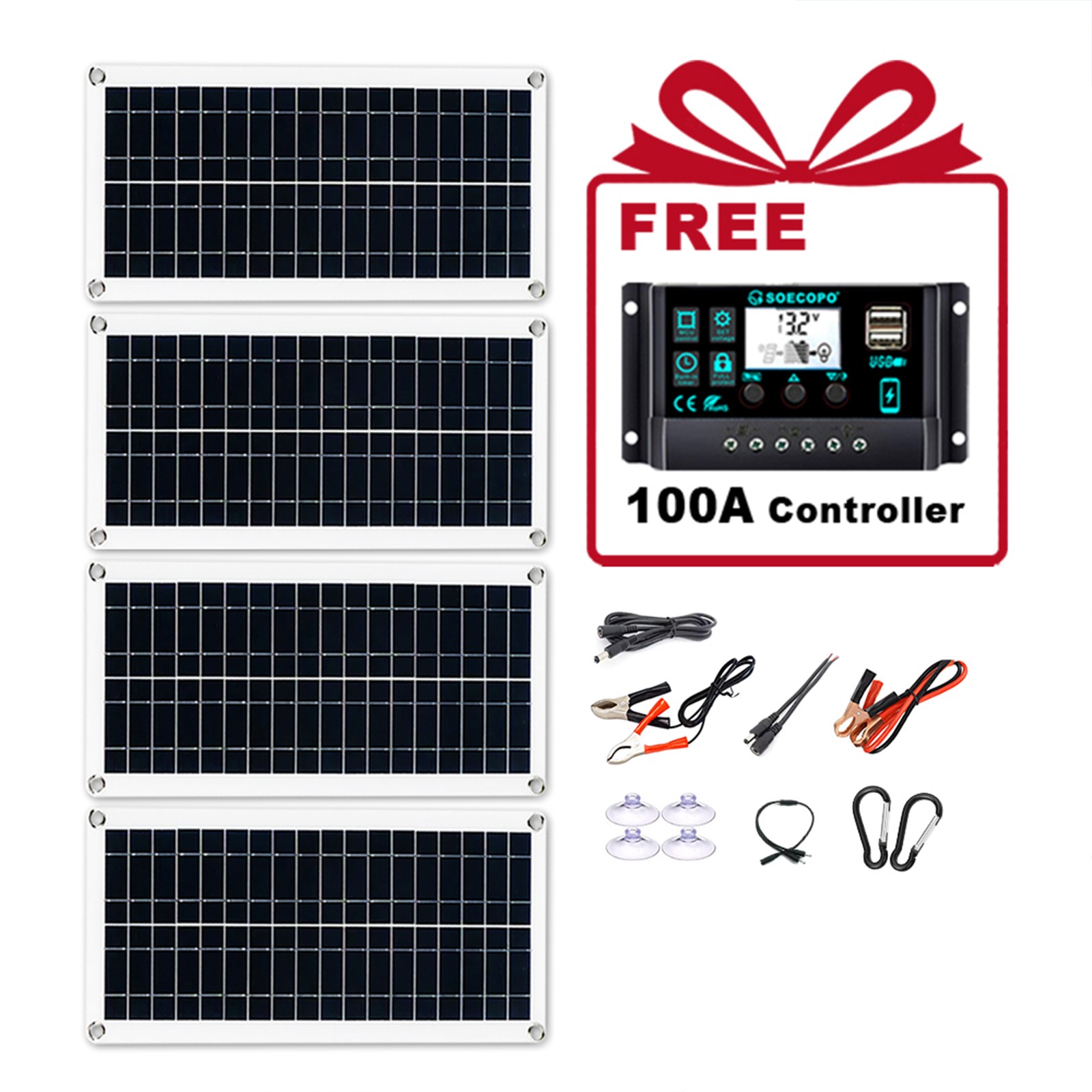 800W 4 x200W PV Panel Kit – 100A Controller + 2M DC Cord for Home Balcony/RV4