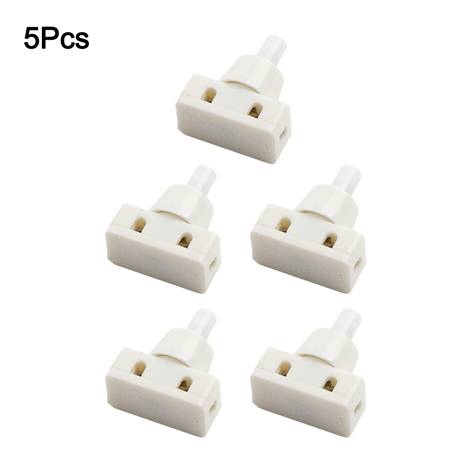 White Selflocking Push Button Switch Plastic 2A 250V for Lamp 5 Pieces Pack