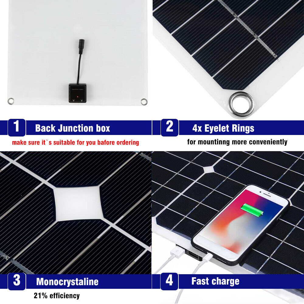 200 Watts Solar Panel Kit 100A 12V Battery Charger with Controller Caravan Boat