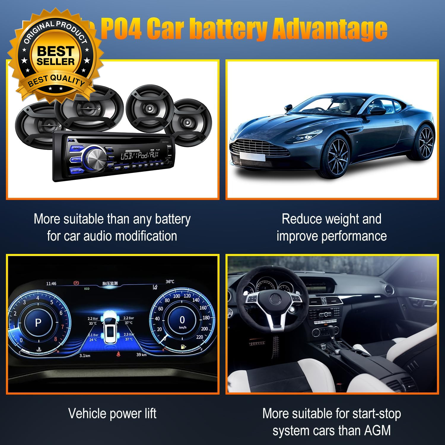 Car Start Stop System BC Group26 Lifepo4 Lithium Ion Battery 12.8V 800A