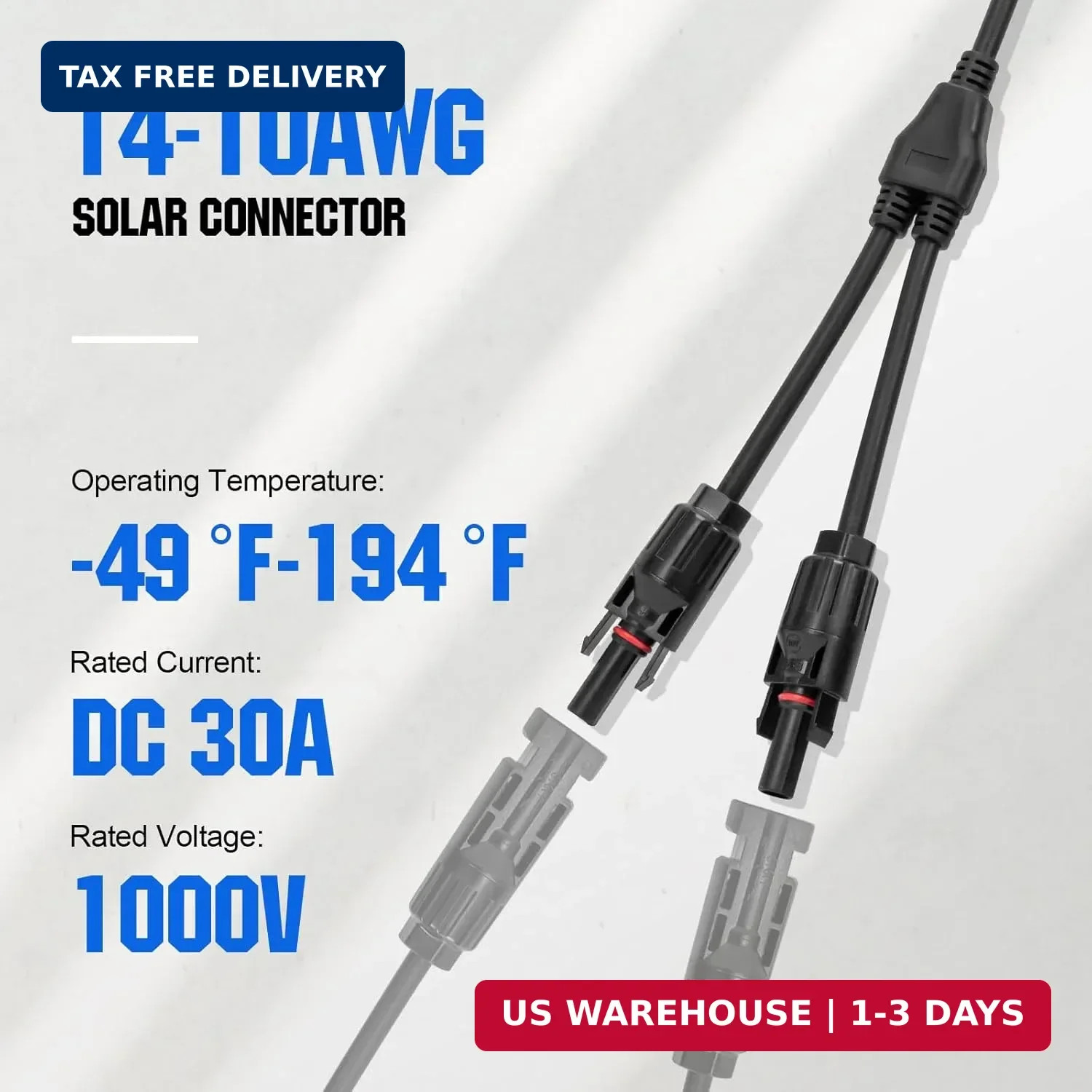 ECO-WORTHY 2 Pair Solar Connectors 30A Y Branch Parallel PV Adapter Cable Wire P