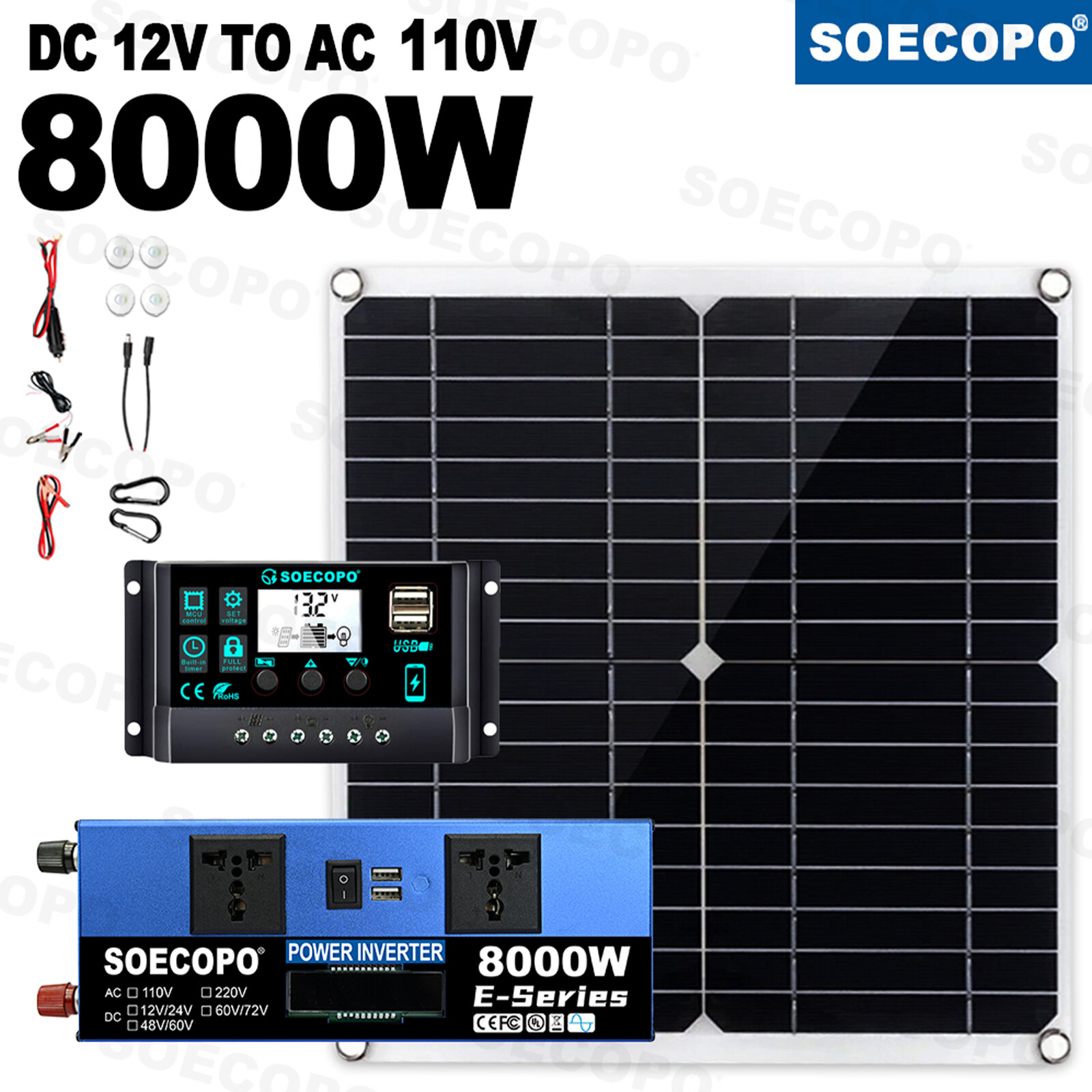 Solar Full 8000w 110/220V Inverter 300W Solar Panel Home 100A Controller System