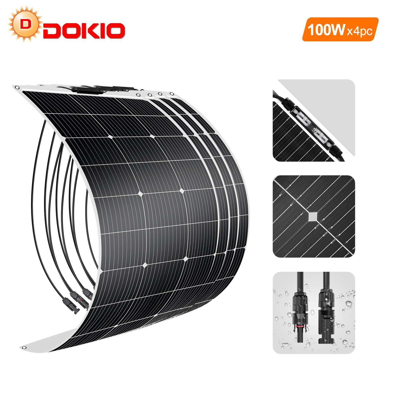 DOKIO Bendable Flexible Solar Panel 4x100w(400w) 12V Off-Grid for RV Boat Cabin