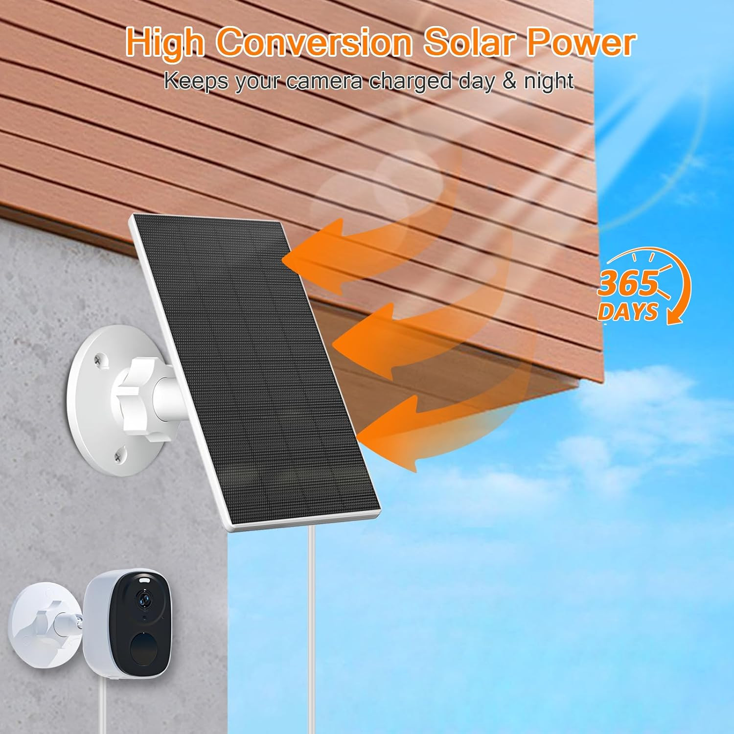 2W Solar Panel for Security Cameras, Solar Charger with Micro USB & USB-C Port f