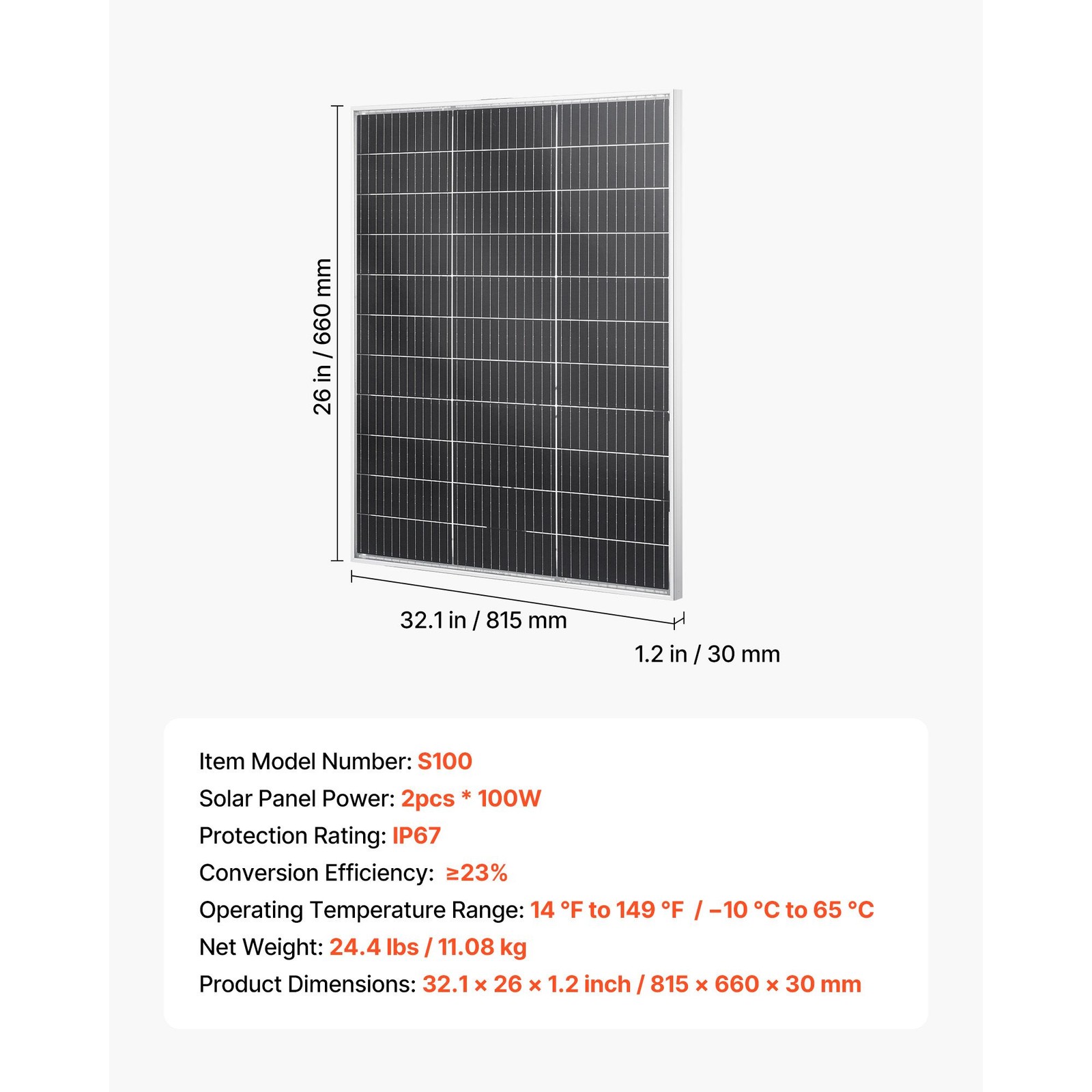 2 – Pack 100W Bifacial Solar Panels, 23% Efficient N – Type Monocrystalline