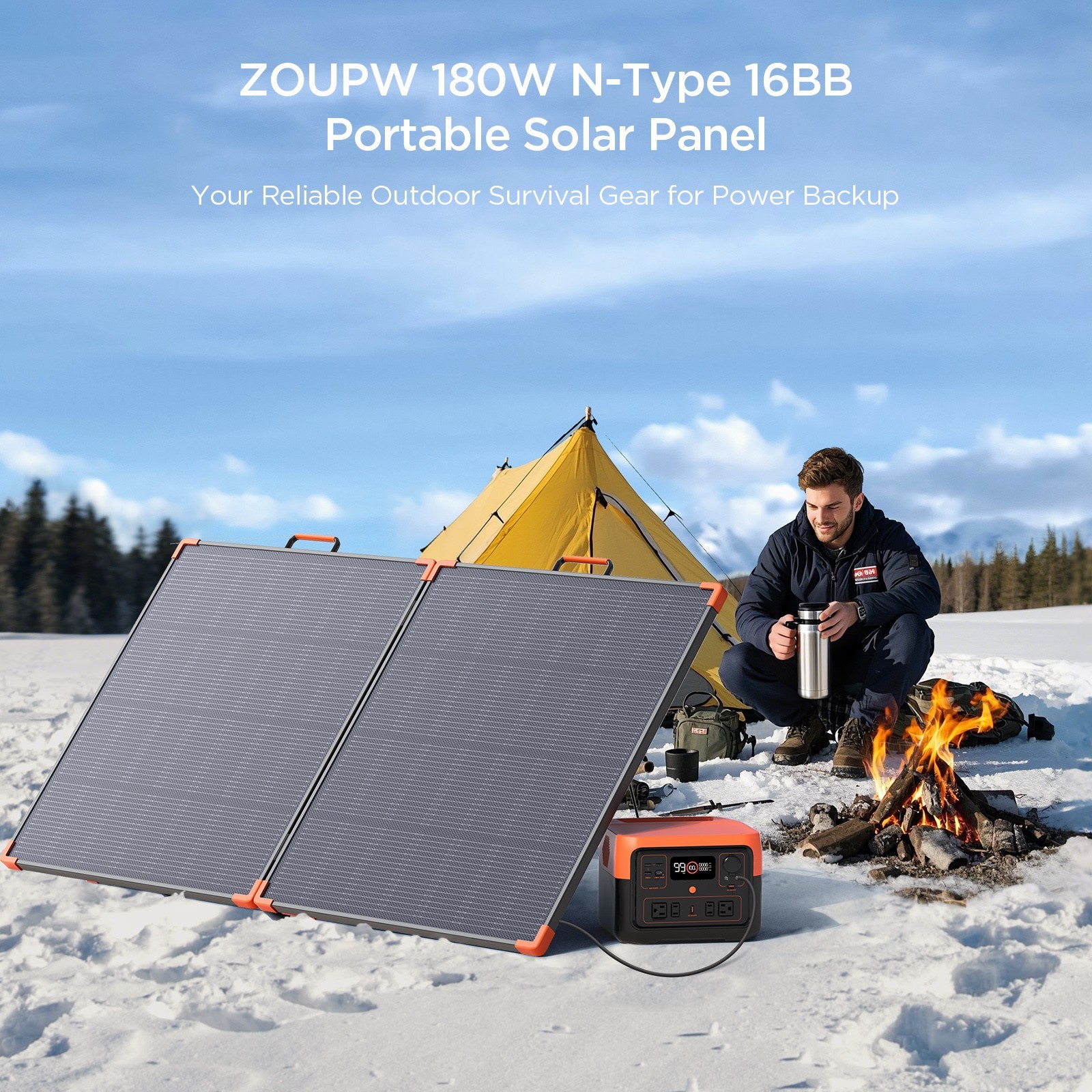 ZOUPW 180W Portable N-Type 16BB Solar Panel 25% Efficiency for Power Station RV