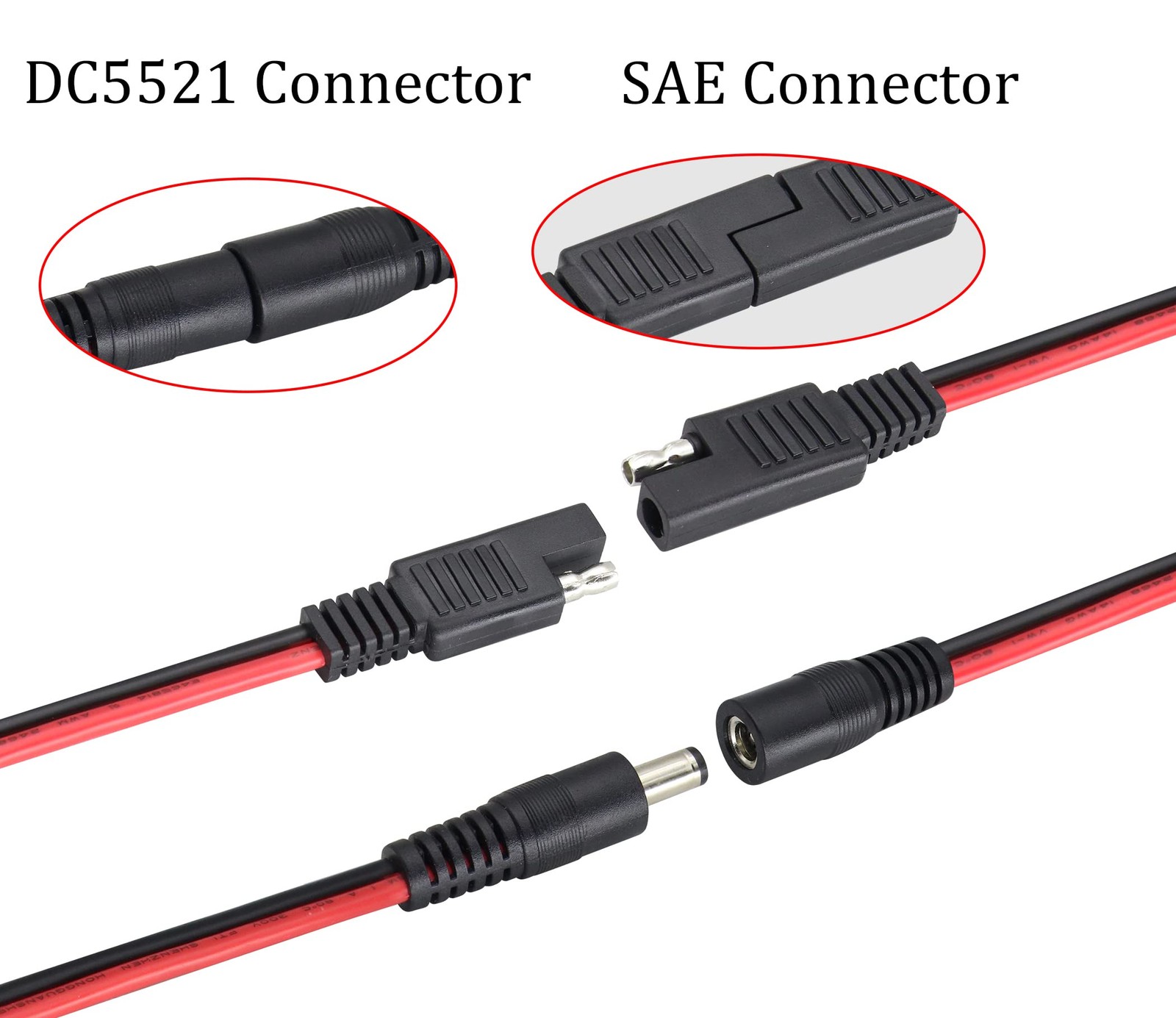 2Pack SAE to DC Adapter Cable SAE Plug to DC 5.5mmx2.1mm Male Connector Cable…