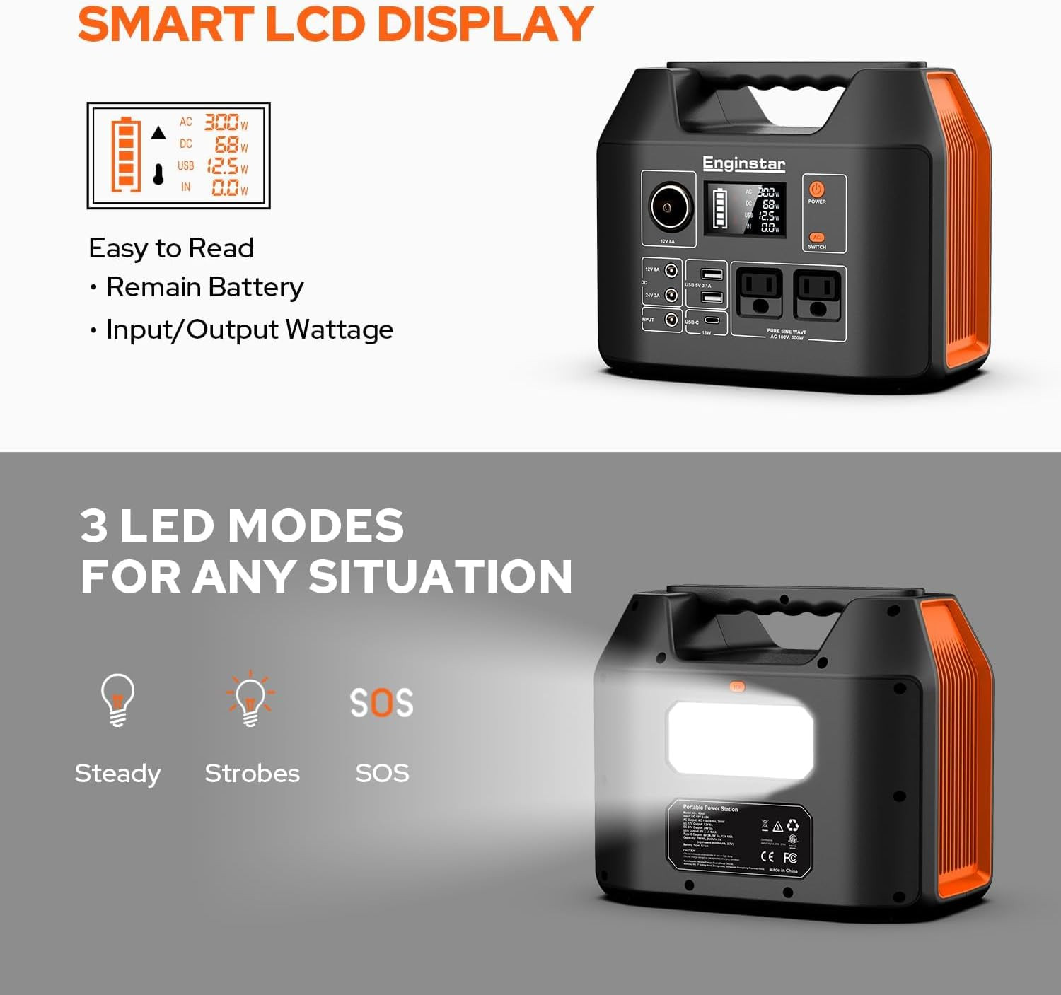 Portable Power Station 300W 296Wh Battery Bank with 110V Pure Sine Wave AC Outle