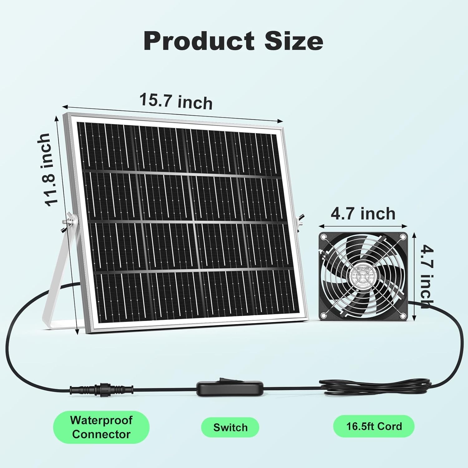 Solar Greenhouse Fan 3 Kit 30W Large Solar Powered Exhaust & Intake Fan Outdoor