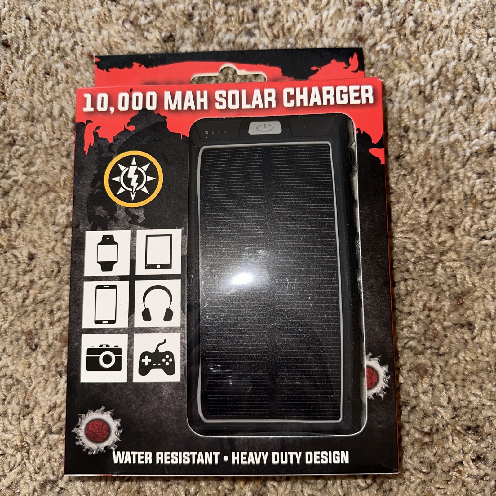 New! Solar Charger & Power Bank Trail Blazer 10,000 MAH Water Resistant Punisher
