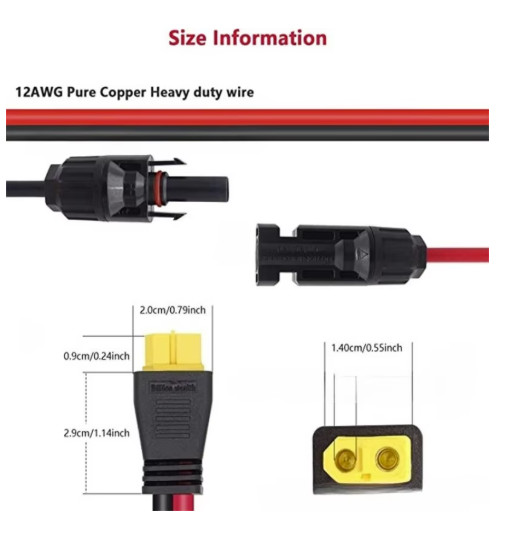 XT60 to MC4 Solar Cable 12AWG Energy Storage Charging Wire