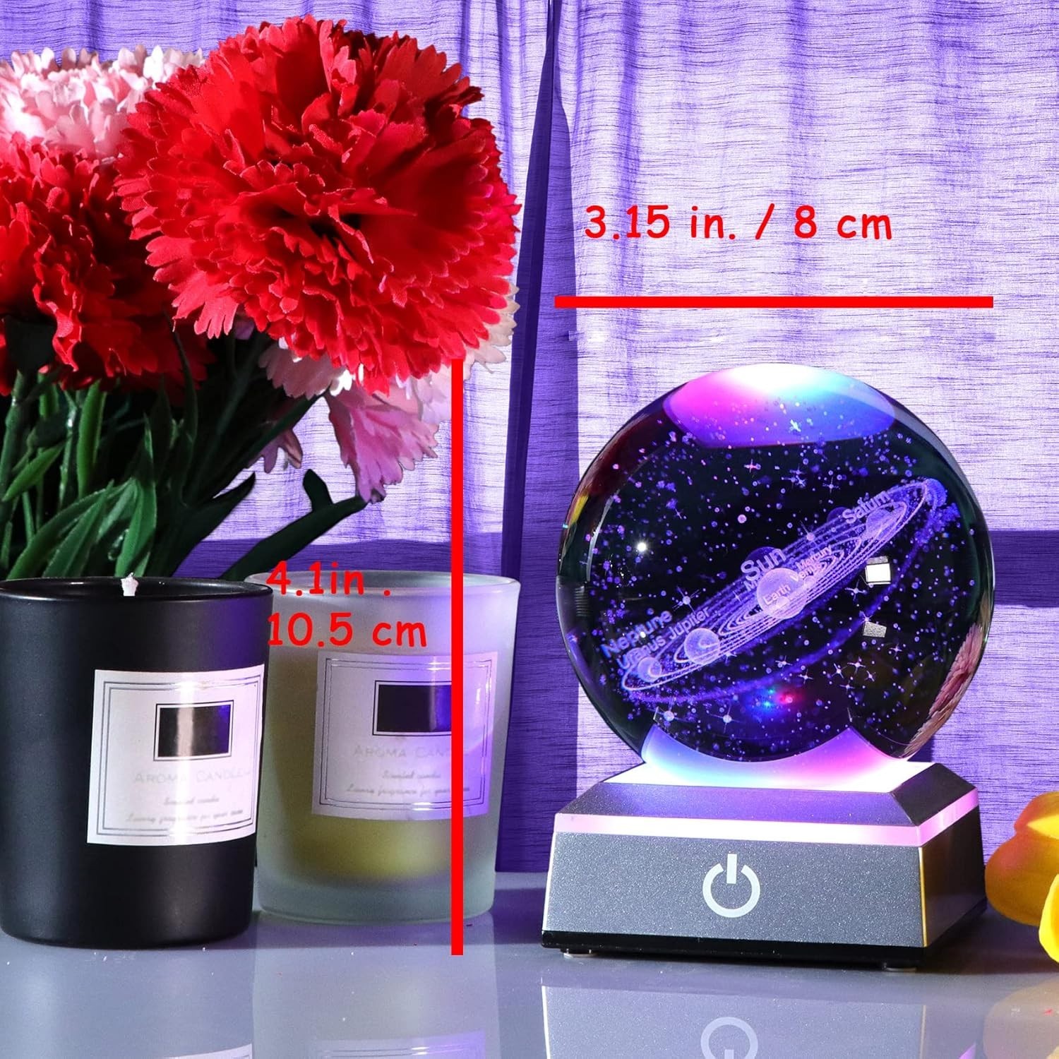 Exquisite K9 Crystal Solar System Model with Colorful LED Touch Lighting