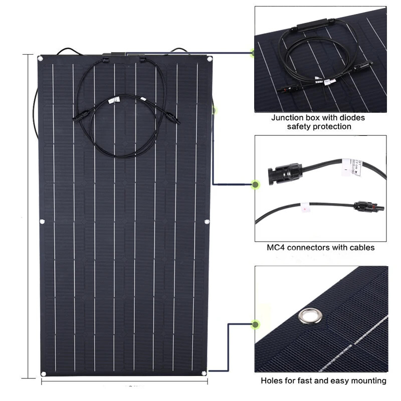 400W 18V 12V Flexible Solar Panel Mono Camping Home RV Battery Charge Off-Grid