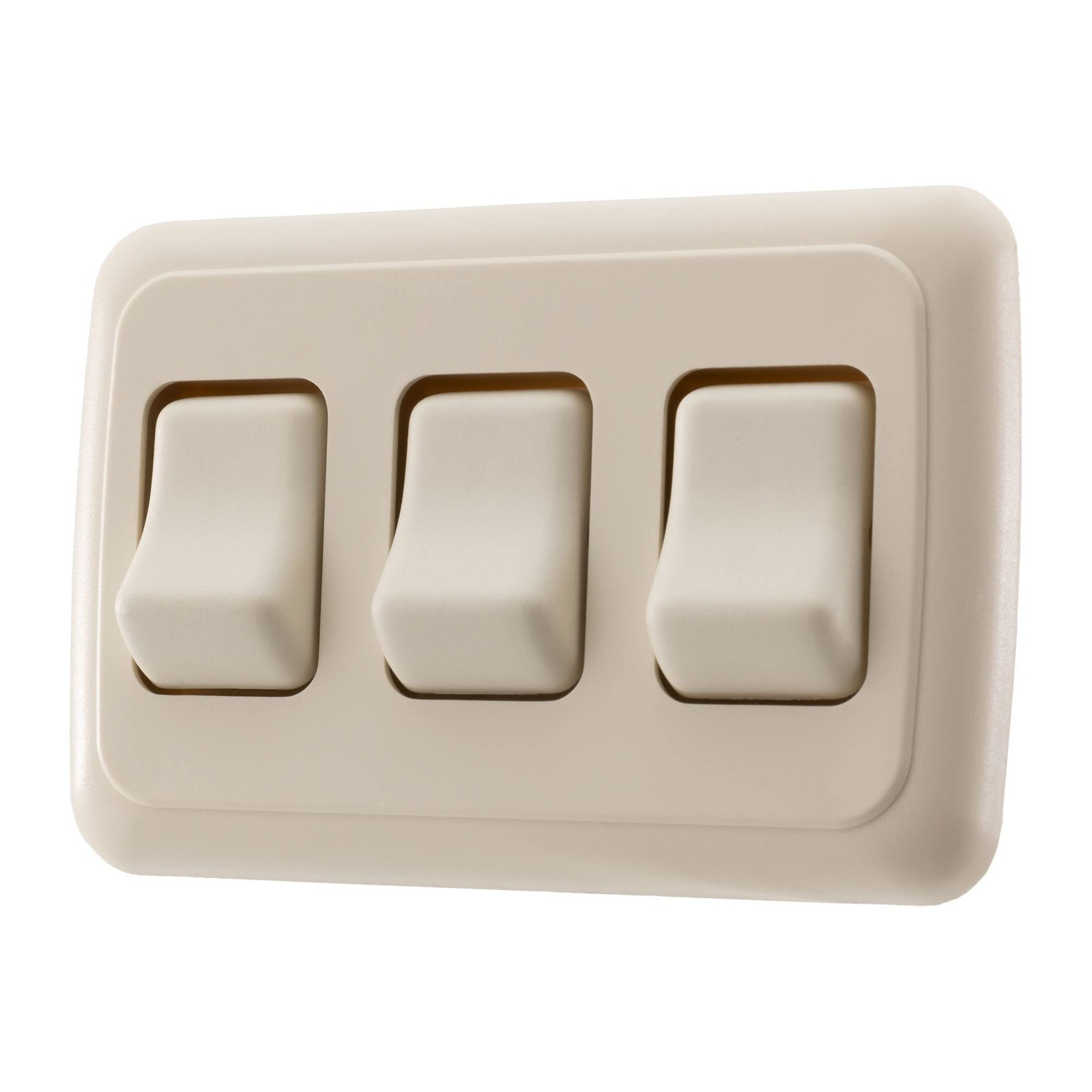 Triple SPST On-Off Switch with Bezel, 12-Volt, for RV, Trailer, Camper (Almond)