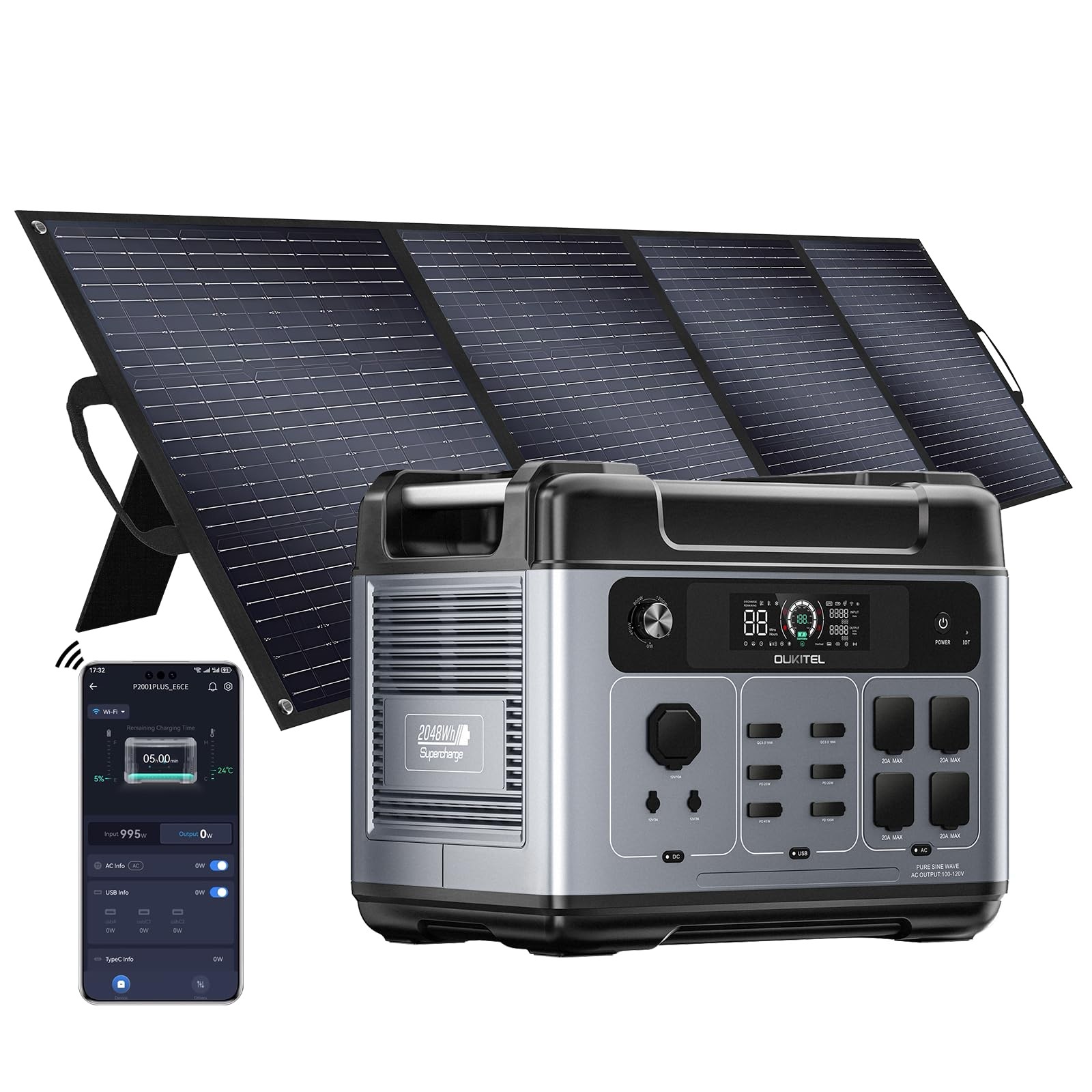 P2001 PLUS 2400W Portable Power Station, 2048Wh Capacity with 200W Solar Panel