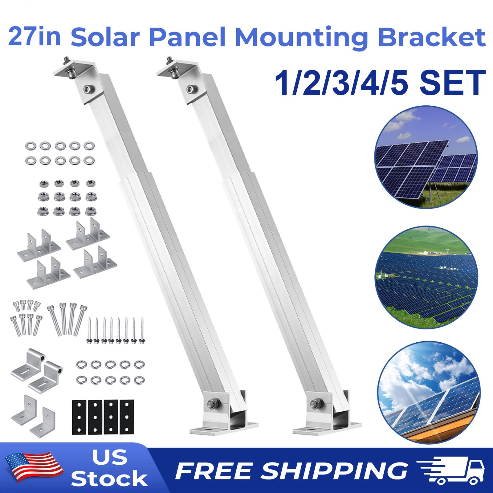 2 Sets 36-68cm Solar Panel Tilt Mount Brackets Kit for Roof Surface RV Farm