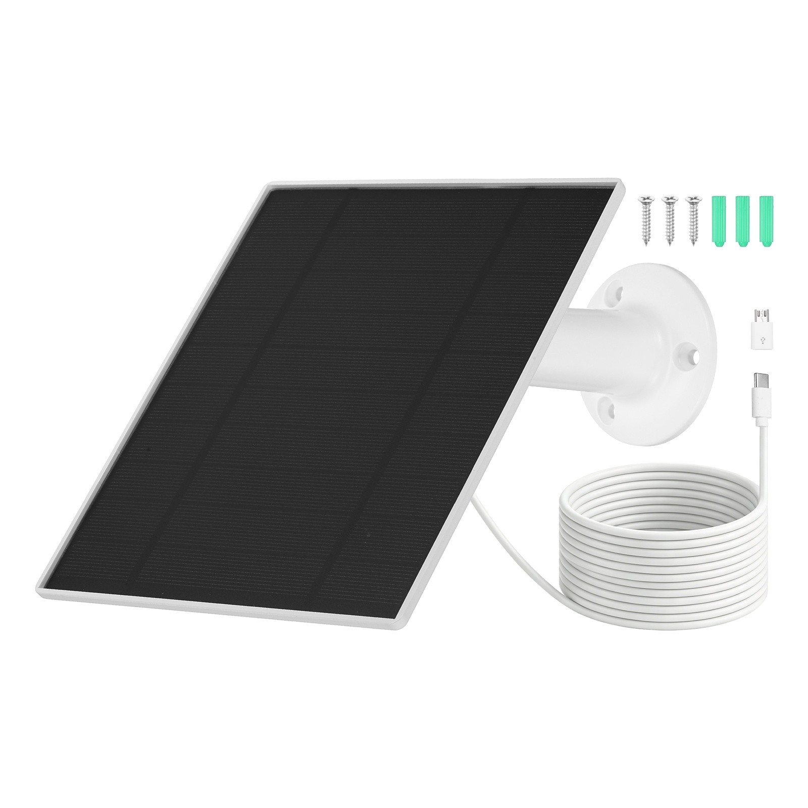 1 Pack of 5V 5W Solar Panel, Waterproof Dual Type-C/USB Solar Charger, White