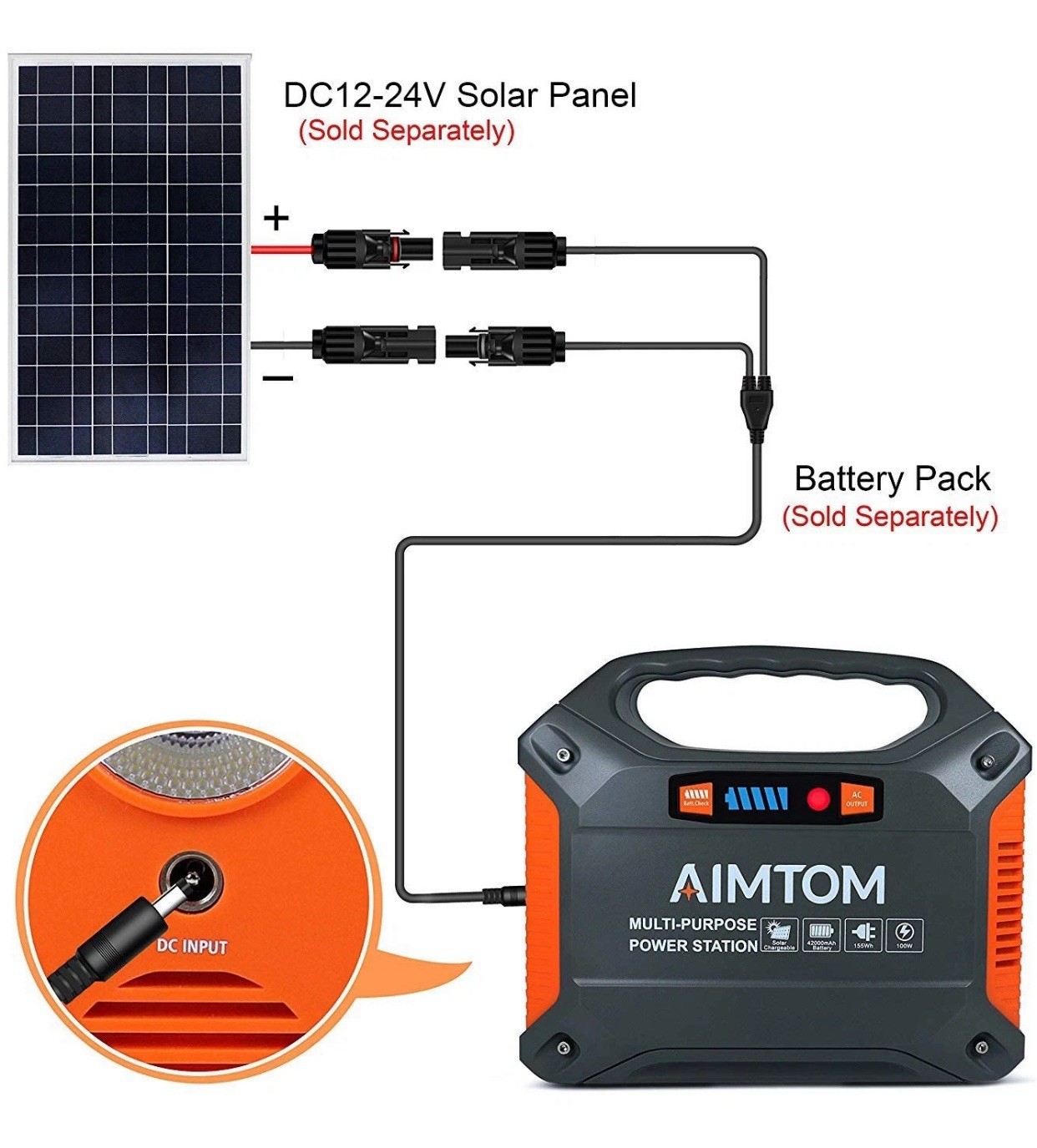 AIMTOM 6.6Ft Heavy Duty Waterproof Solar Male/Female Connector to DC 5.5mm x 2.1