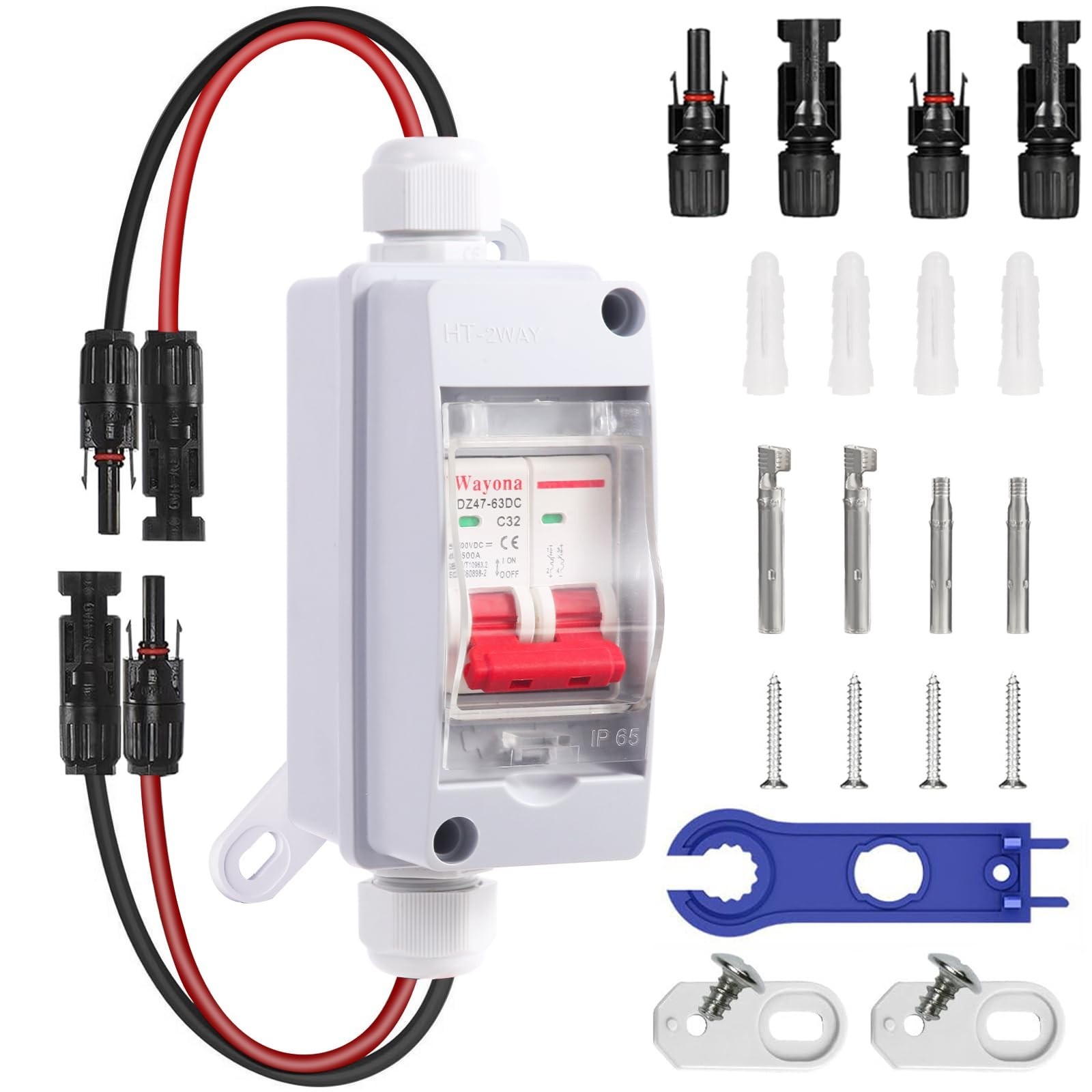 Solar Panel Disconnect Switch 32A DC 500V Waterproof Circuit Breaker Box Outdoor