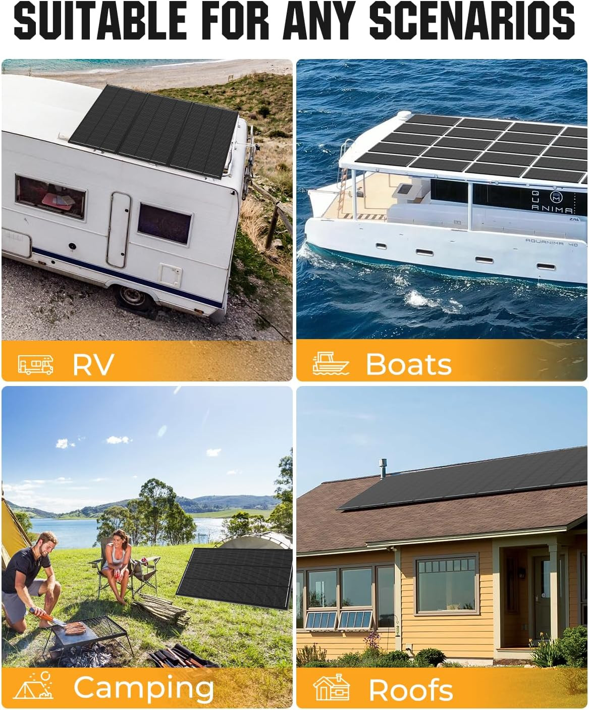 200 Watt Solar Panel 18BB, 25% High Efficiency, N-Type 12V 200W Solar Panel, Mon