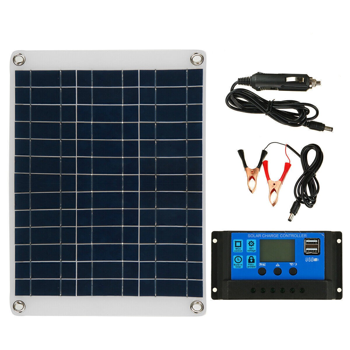 20Watts Solar Panel Kit 50-100A 12V Battery Charger with Controller Caravan Boat