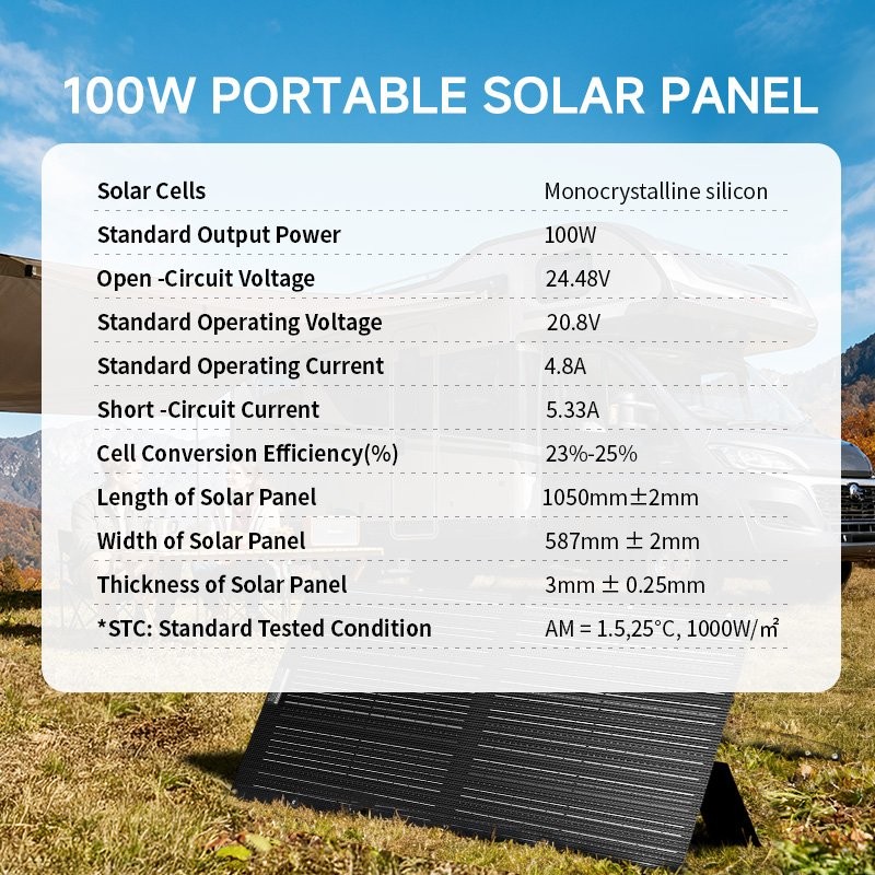 Foldable Solar Panel 100W, Portable Solar Panel Kit For Portable Power Station