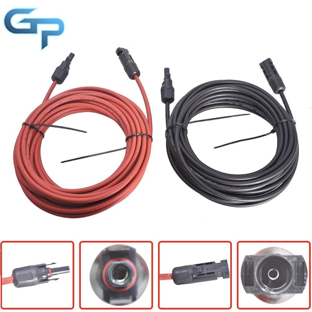 New 1 Pair 4mm²/12AWG 20ft Solar Panel Extension Cable Wire Connector Black+Red