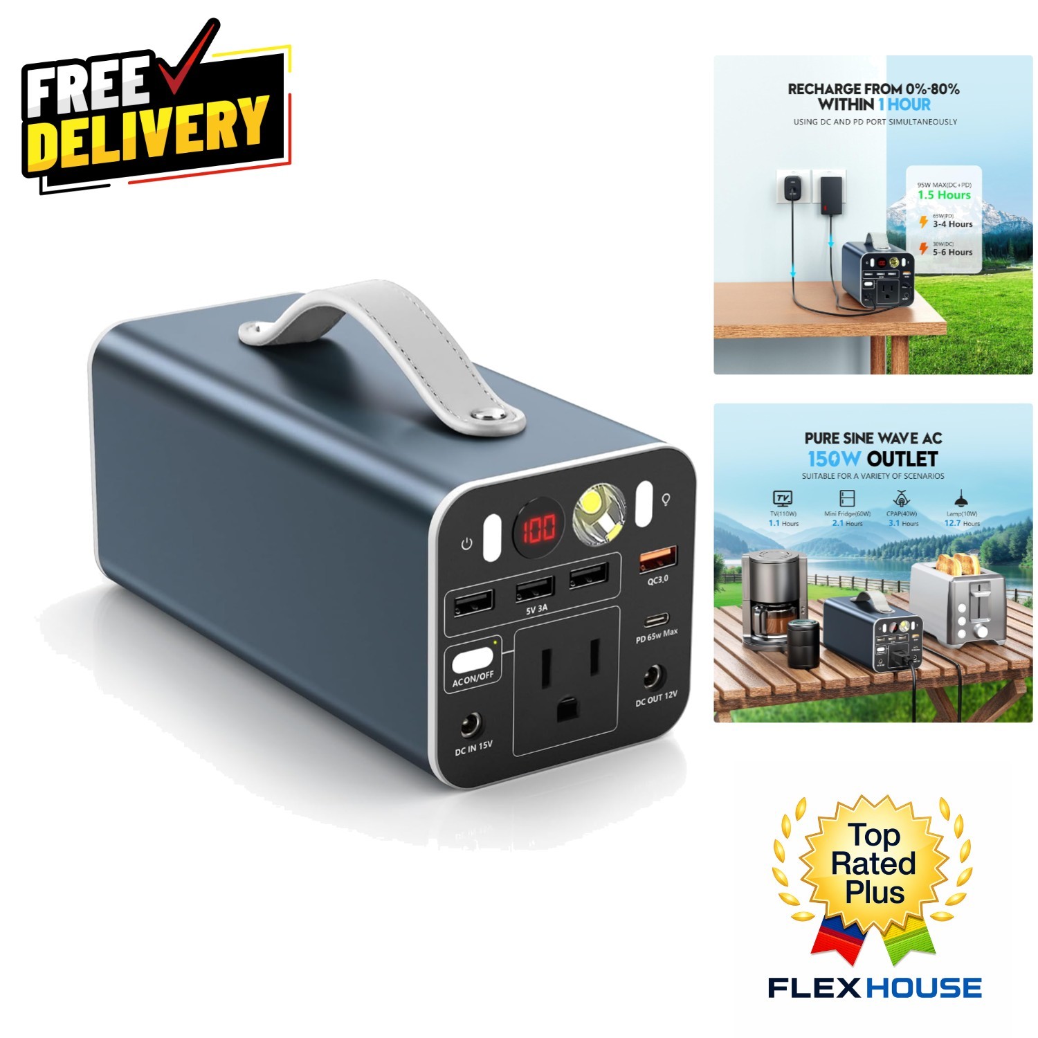Swift 150W Portable Power Station – Ideal for Camping & Complete Device Charge