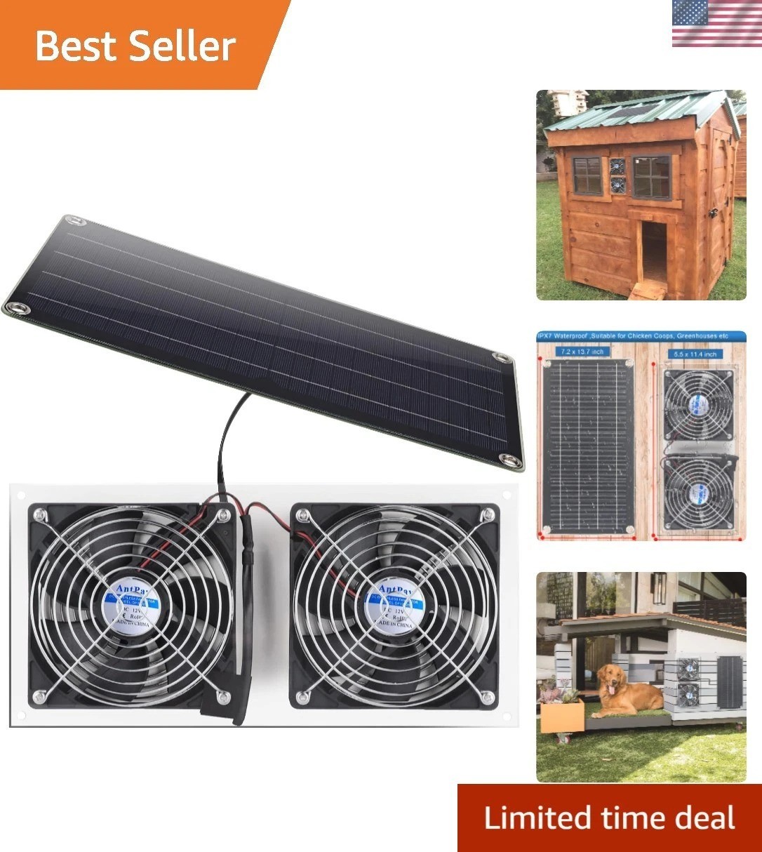 Weatherproof Dual Solar Fan Kit for Greenhouses, Chicken Coops, and Pet Houses