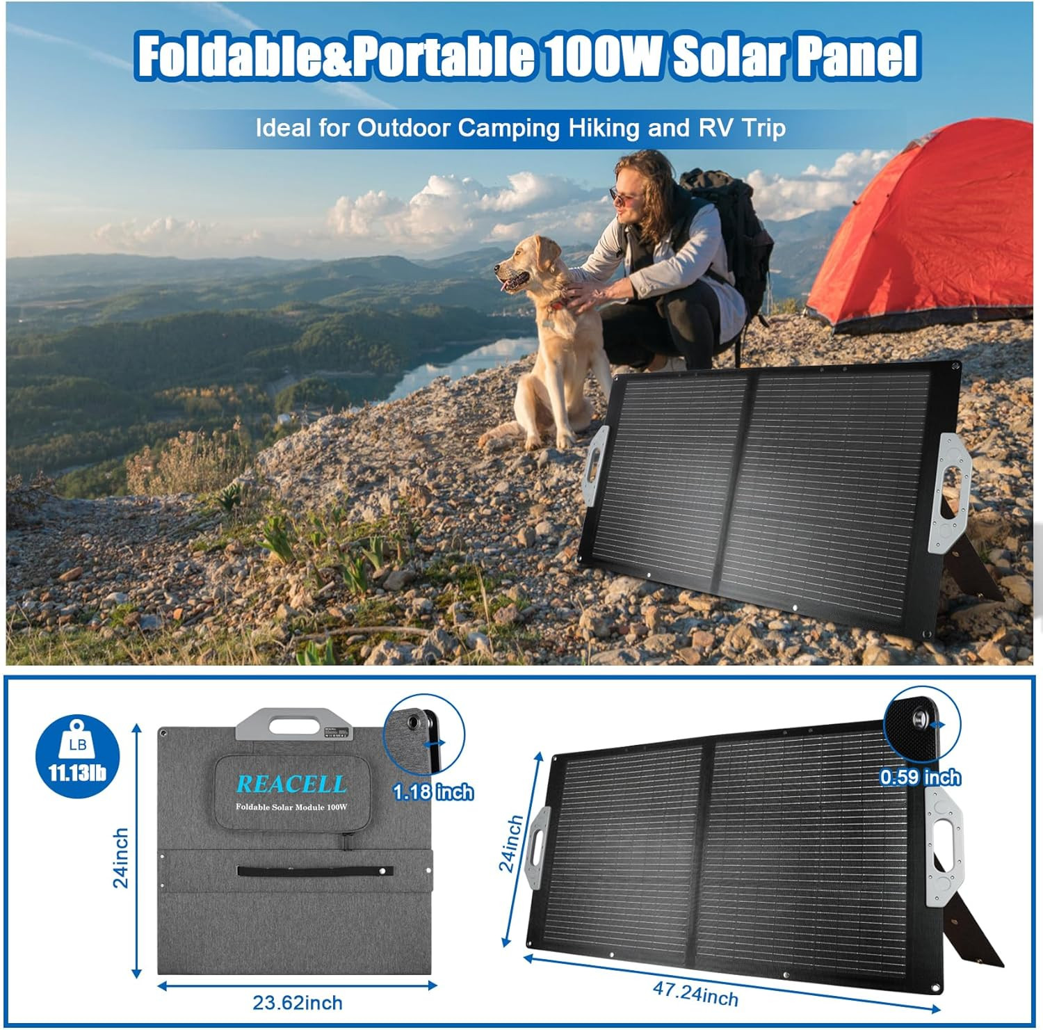 100W Portable Solar Panel Foldable – 18V USB/DC/MC4 Output for RV Camping