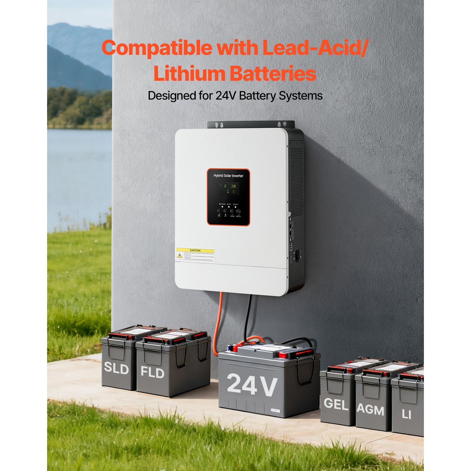 3000W Hybrid Solar Inverter, 24V to 230V AC, Pure Sine Wave with 80A MPPT
