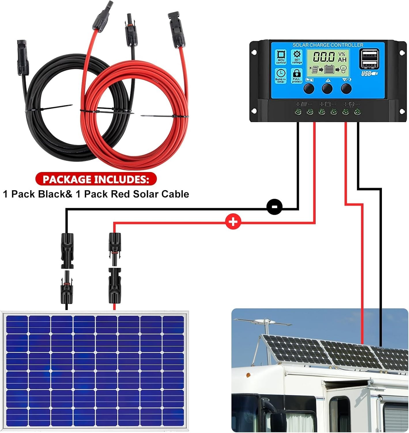Professional 30ft Solar Panel Extension Wire – Weatherproof