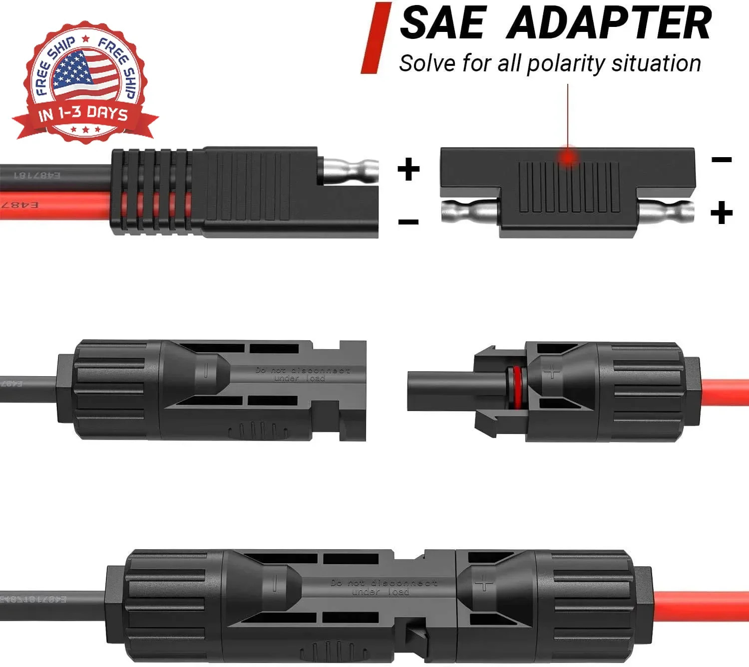Solar Panel to SAE Adapter With MC4 Connector Extension Cable 10AWG for Easy Con