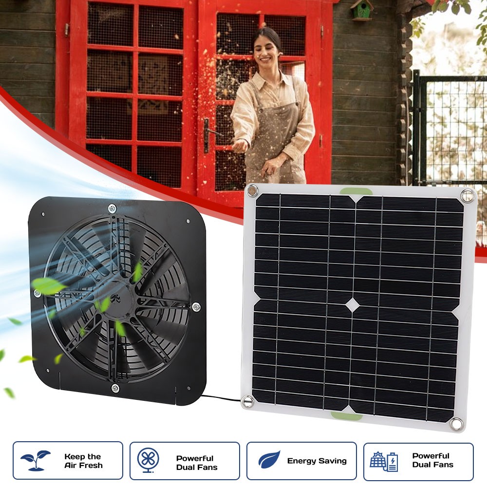 100W Solar Powered Exhaust Fan Ventilation Kit for Chicken Coop IP68 Waterproof