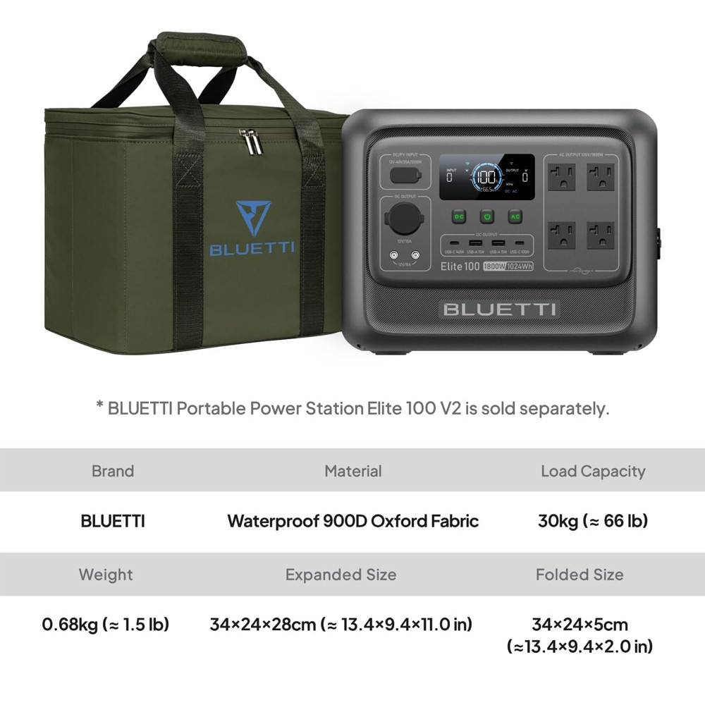 BLUETTI Portable Station Bag for Elite 100 V2 Waterproof Nylon Fabric Foldable