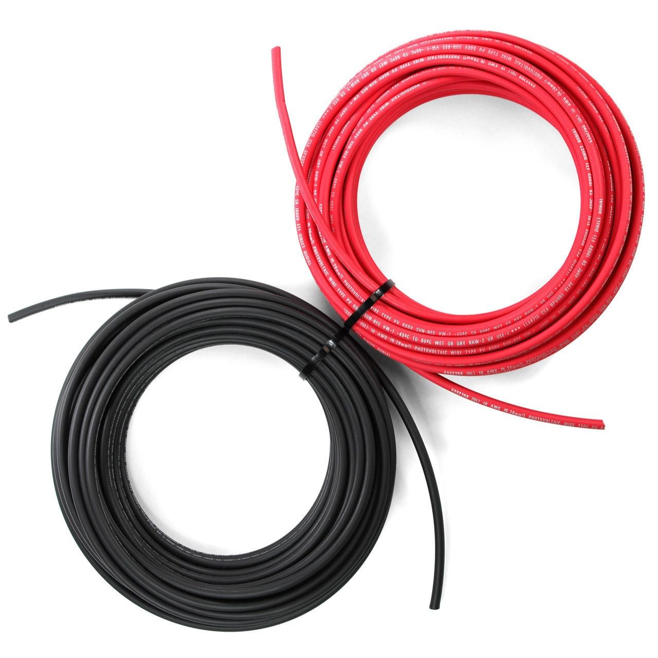 10 AWG USA Made Bare Copper Solar PV Wire, 6 Ft Black + Red, Copper Wire Gauge