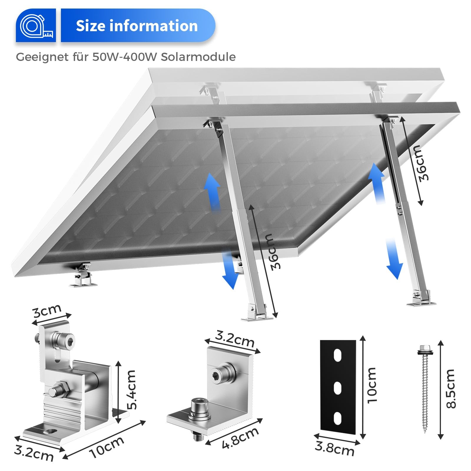 1 Set Adjustable Solar Panel Tilt Mount Brackets Aluminum Alloy Mounting Brac…